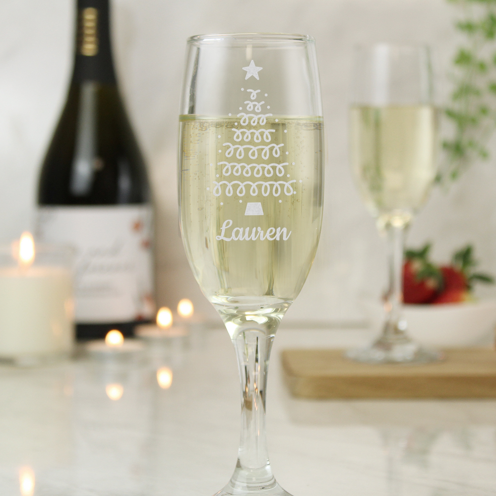 Personalised Christmas Tree Glass Flute - Image 2