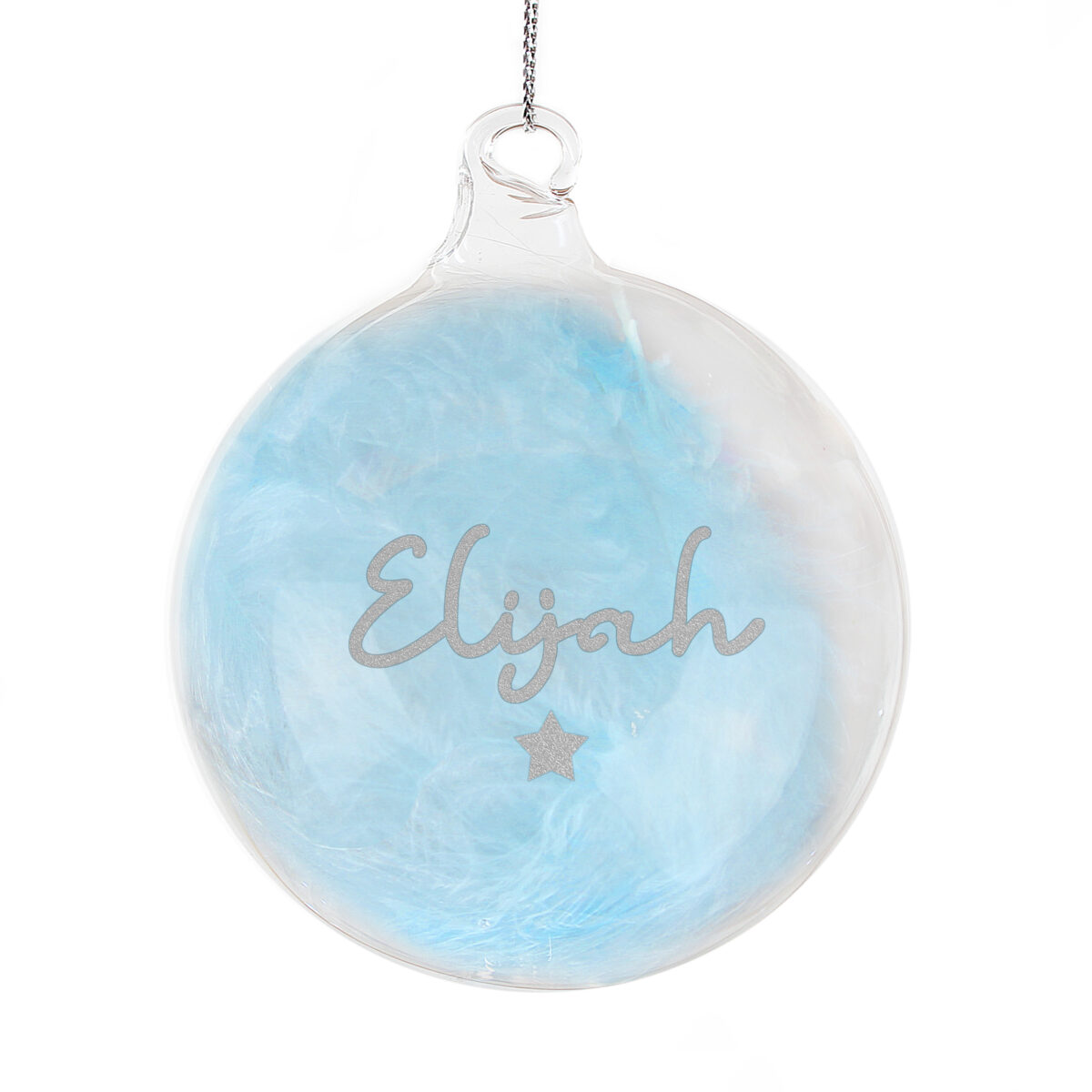 Personalised Blue Feather Silver Star Glass Bauble - Image 4