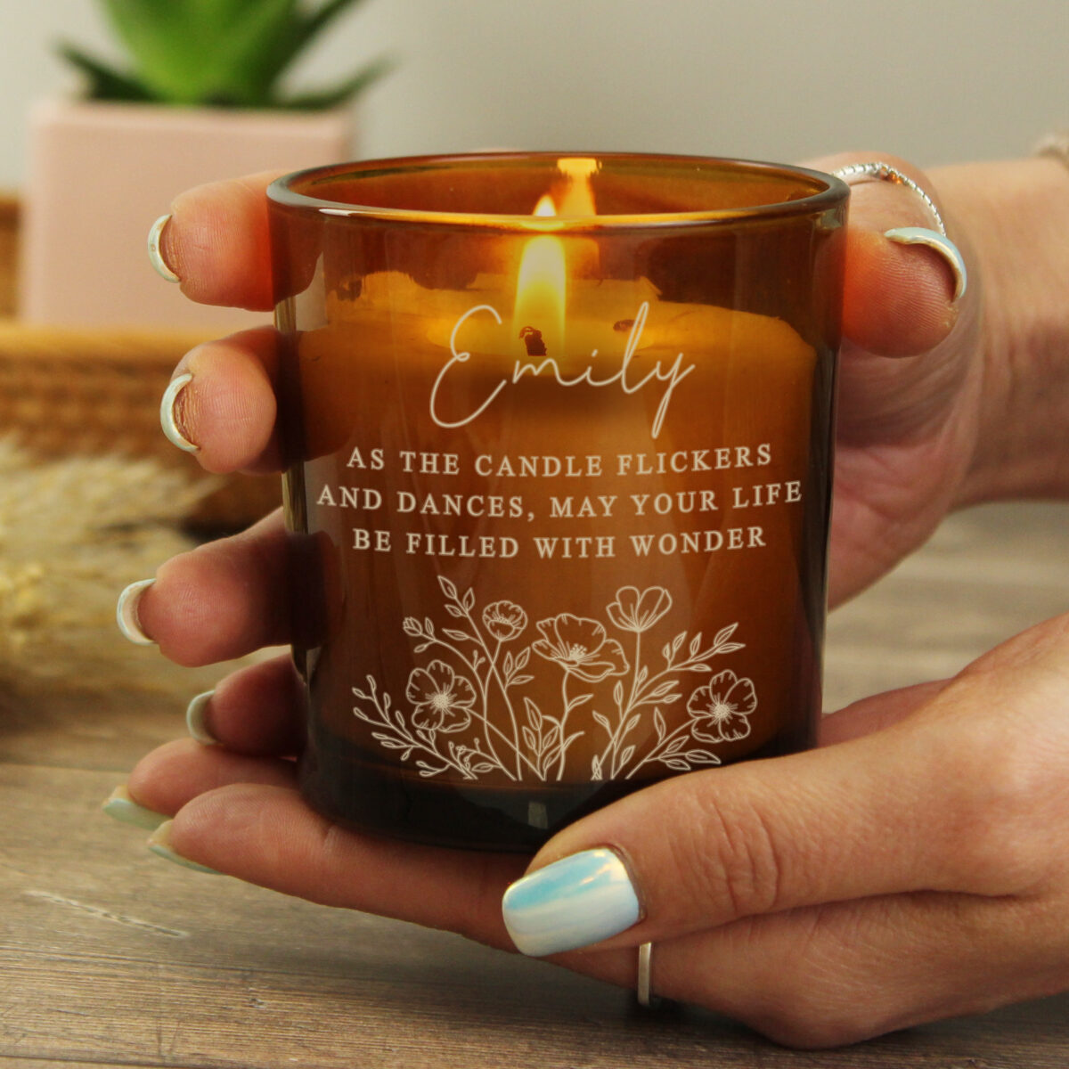 Personalised Wild Flowers Amber Glass Candle - Image 2