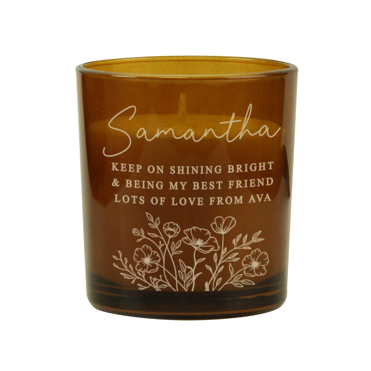 Personalised Wild Flowers Amber Glass Candle - Image 4