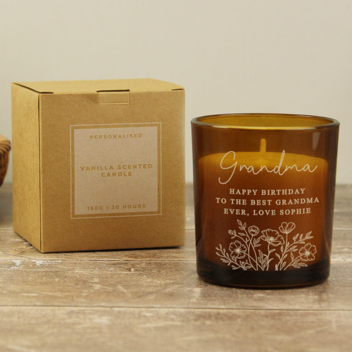 Personalised Wild Flowers Amber Glass Candle - Image 5