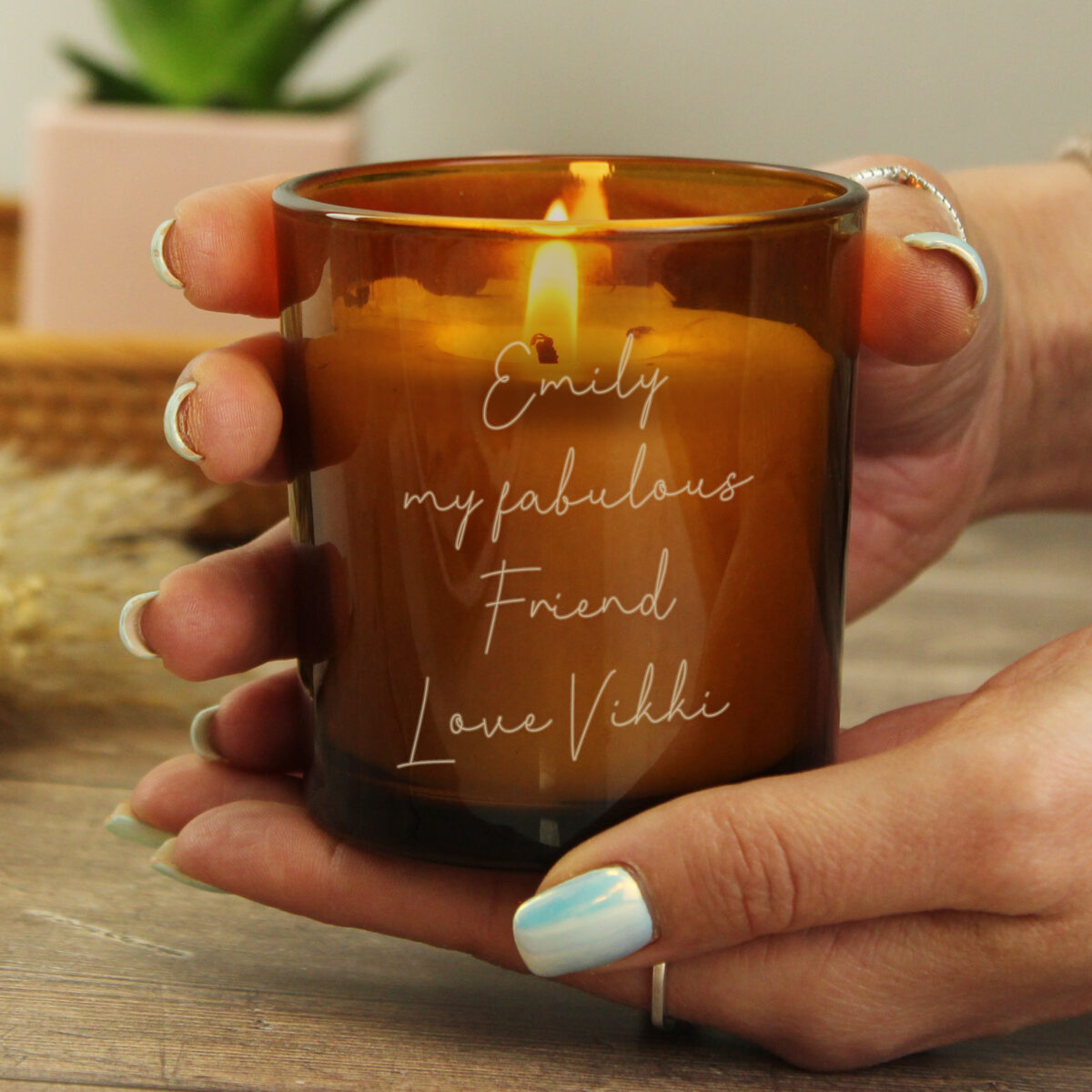 Personalised Engraved Message Amber Glass Candle - Image 2