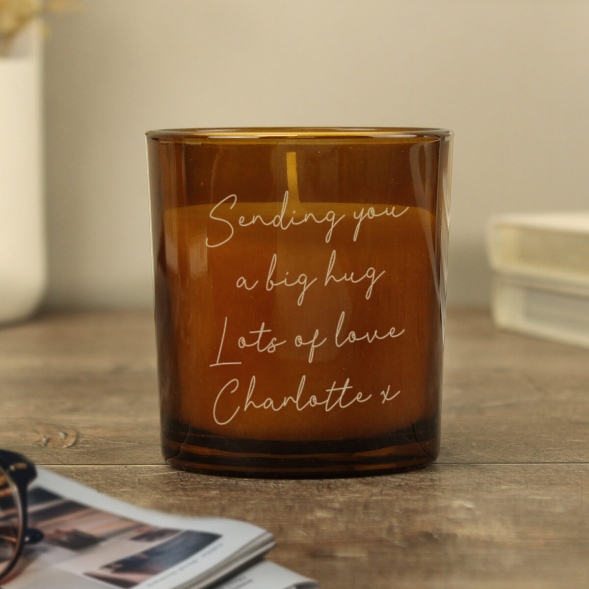 Personalised Engraved Message Amber Glass Candle - Image 3