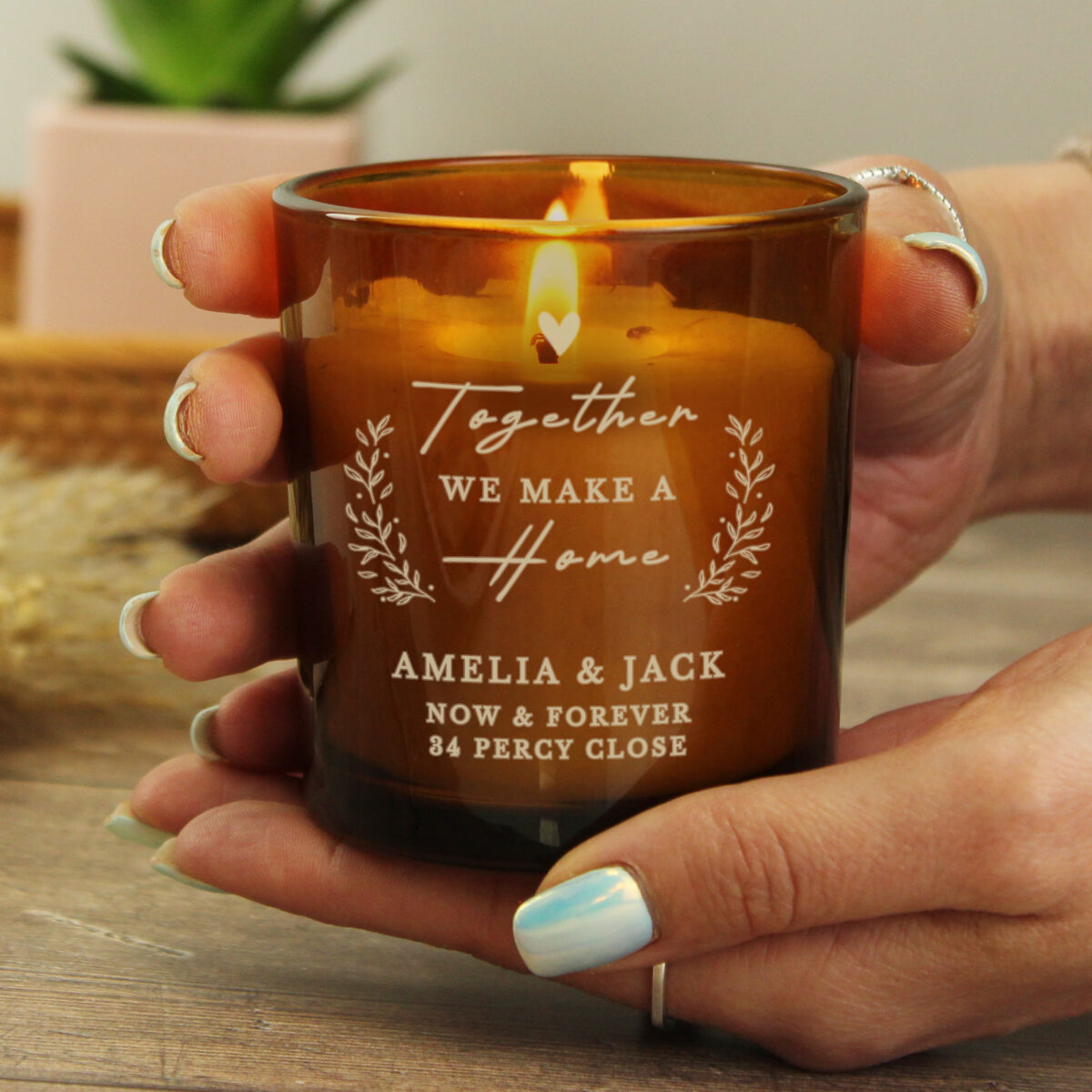 Personalised Engraved Home Amber Glass Candle - Image 2