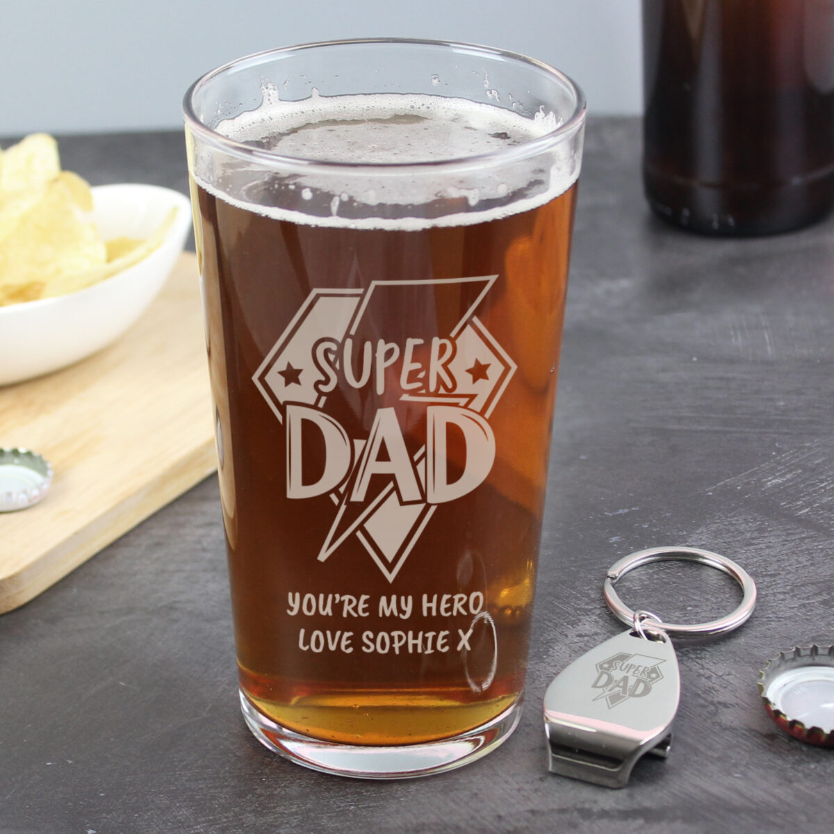 Personalised Super Dad Pint Glass & Bottle Opener - Image 2