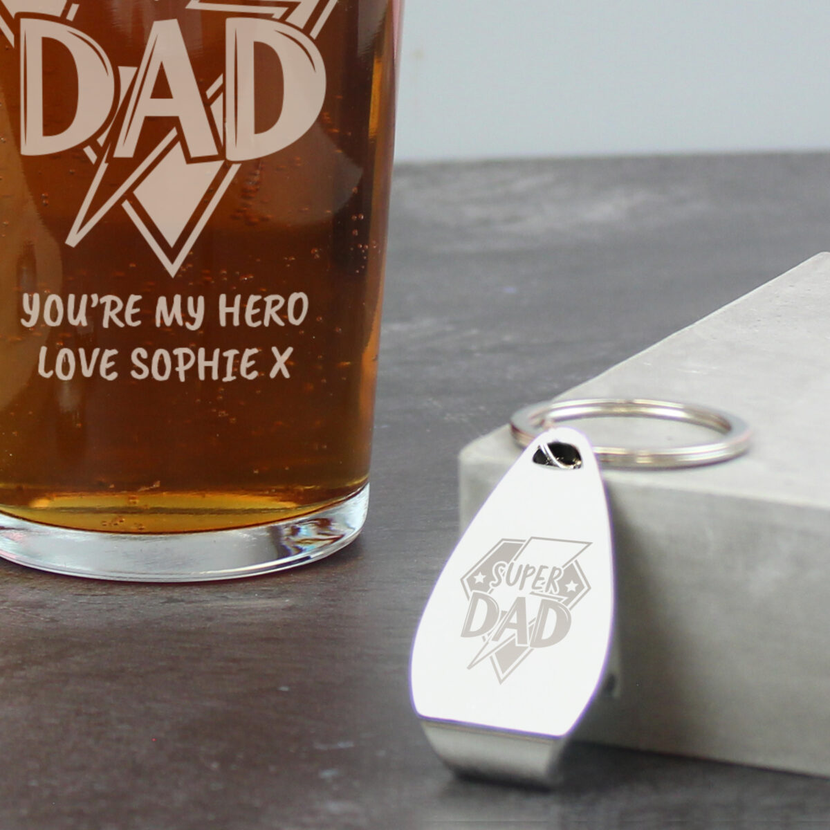 Personalised Super Dad Pint Glass & Bottle Opener - Image 3