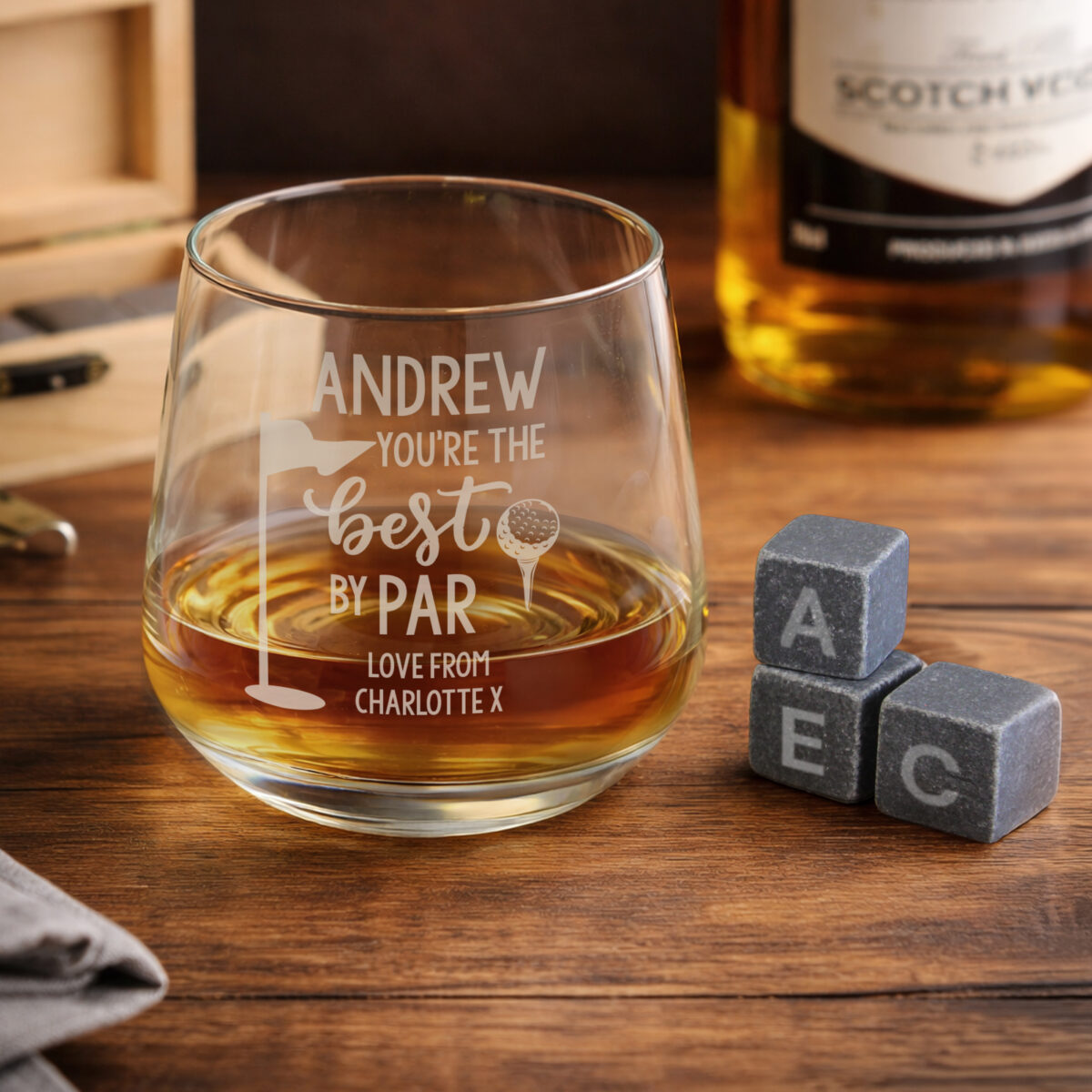Personalised Best By Par Glass & Whisky Stones - Image 3