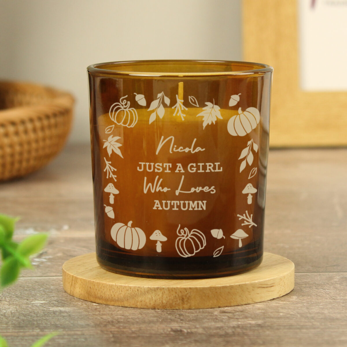 Personalised Pumpkins Amber Glass Candle - Image 2