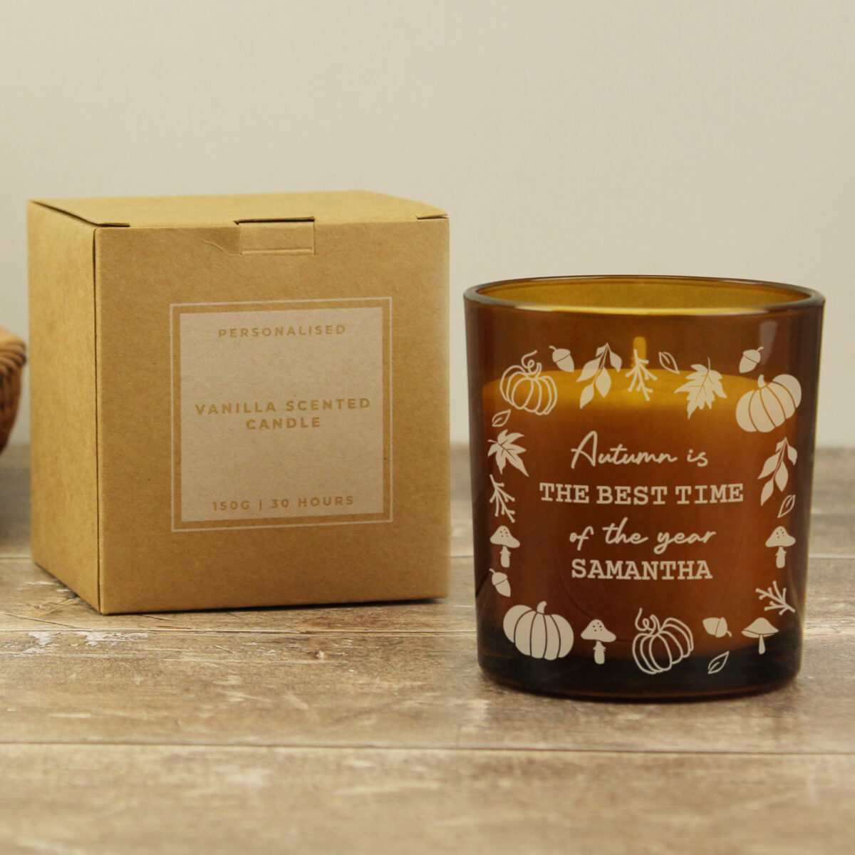 Personalised Pumpkins Amber Glass Candle - Image 3