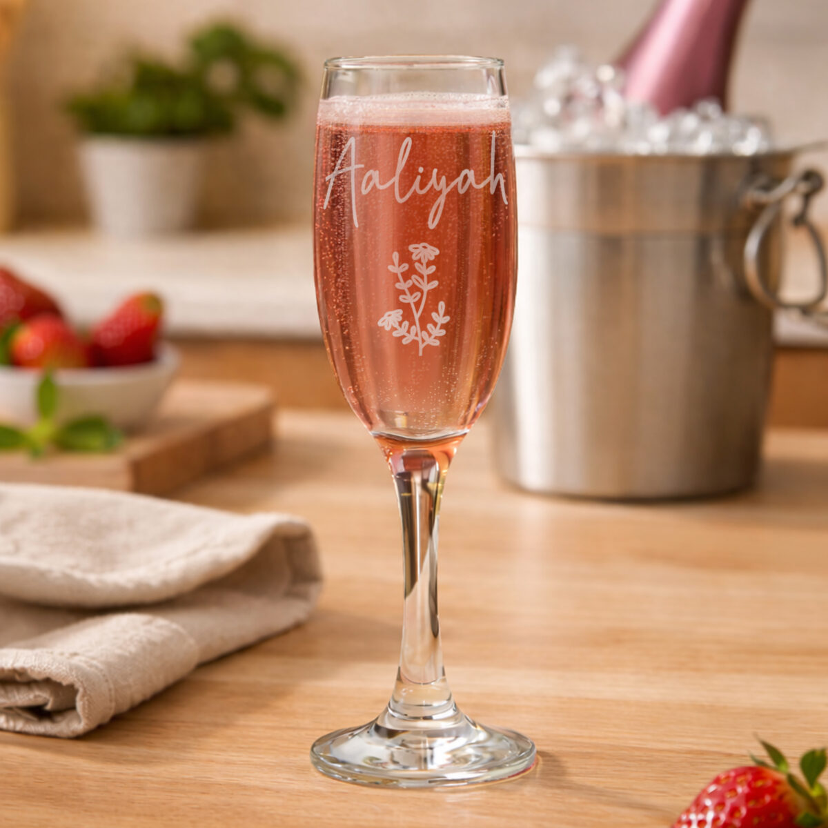 Personalised Flower Motif Flute Glass - Image 2