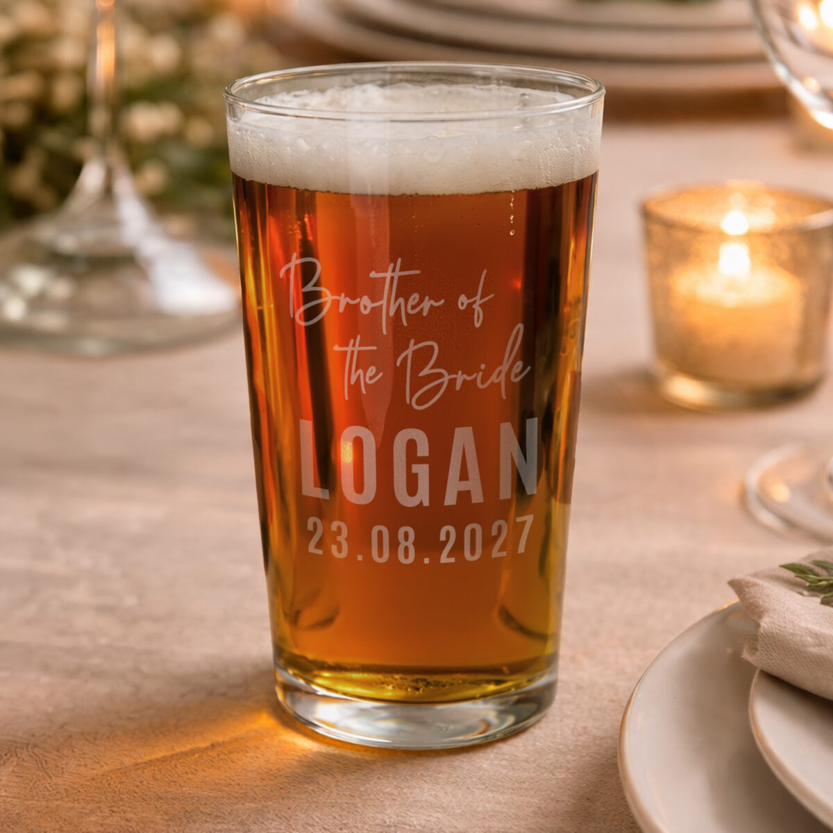 Personalised Brother of the Bride Elegant Pint Glass - Image 2