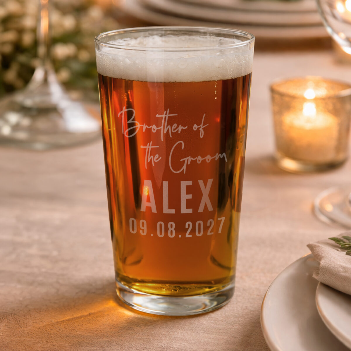 Personalised Brother of the Groom Elegant Pint Glass - Image 2