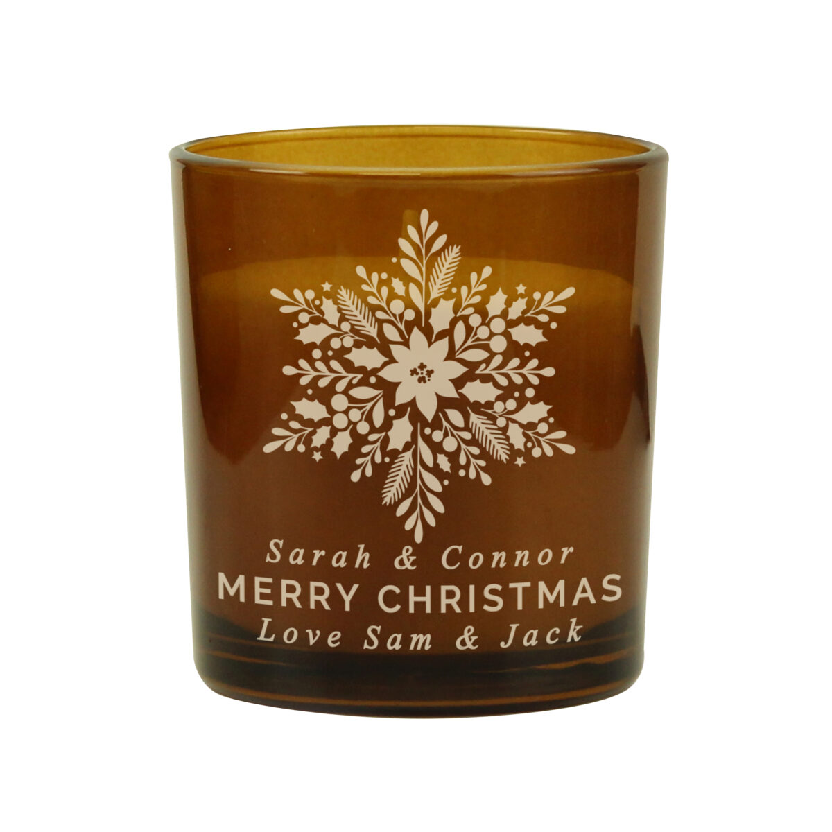 Personalised Snowflake Amber Glass Candle - Image 4