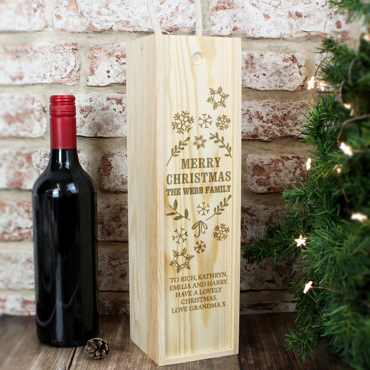 Personalised Christmas Frost Wooden Wine Bottle Box - Image 2