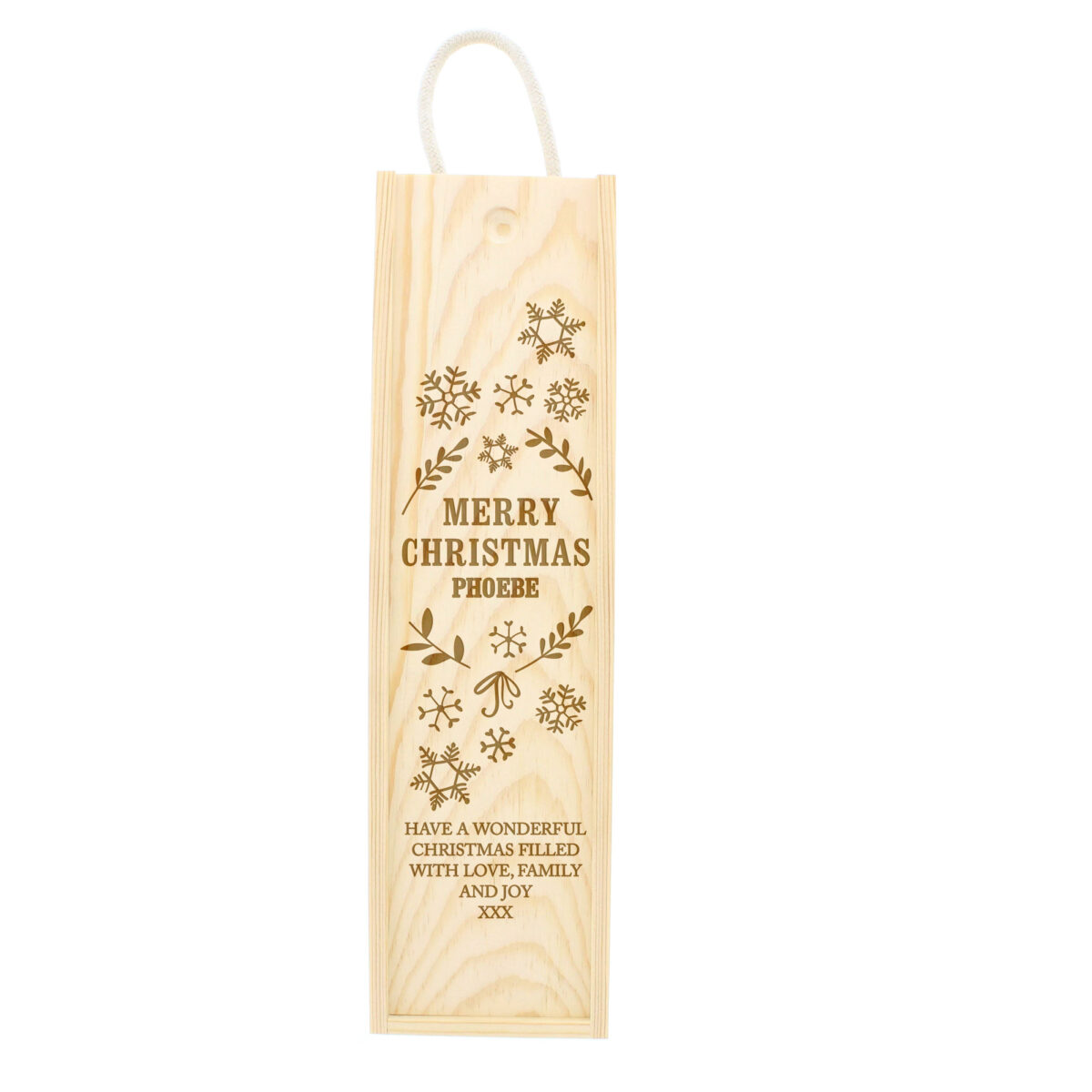 Personalised Christmas Frost Wooden Wine Bottle Box - Image 3