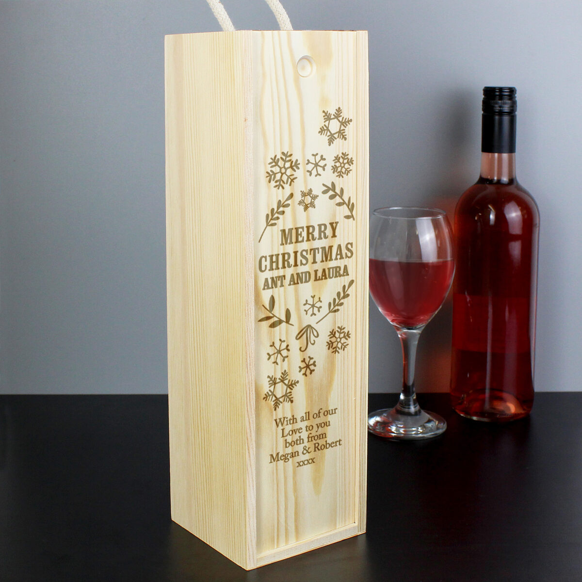 Personalised Christmas Frost Wooden Wine Bottle Box - Image 4
