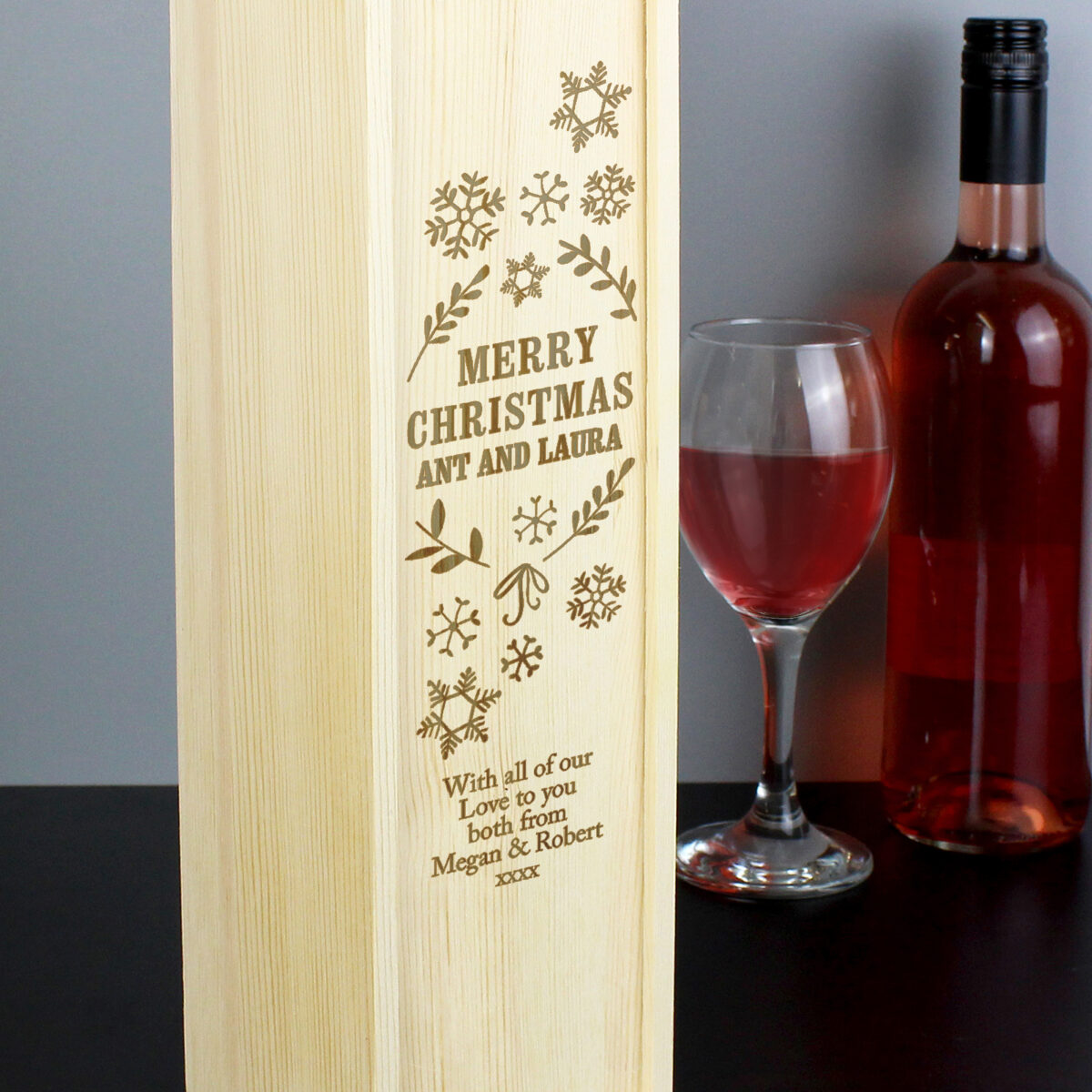 Personalised Christmas Frost Wooden Wine Bottle Box - Image 5