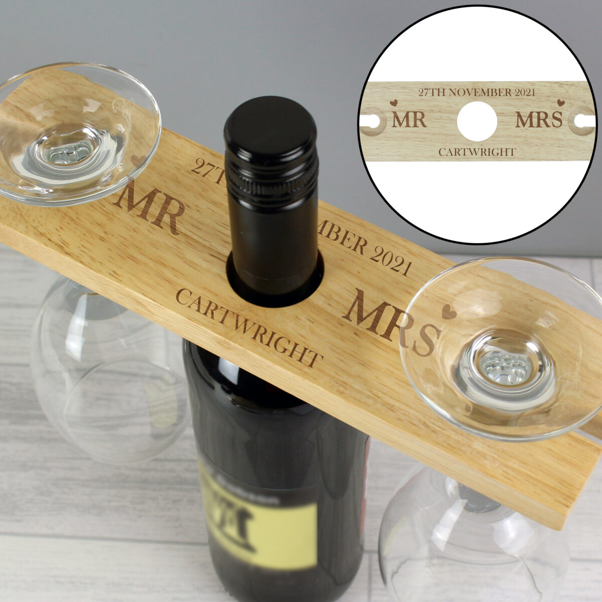 Personalised Married Couple Wine Glass & Bottle Holder - Image 5