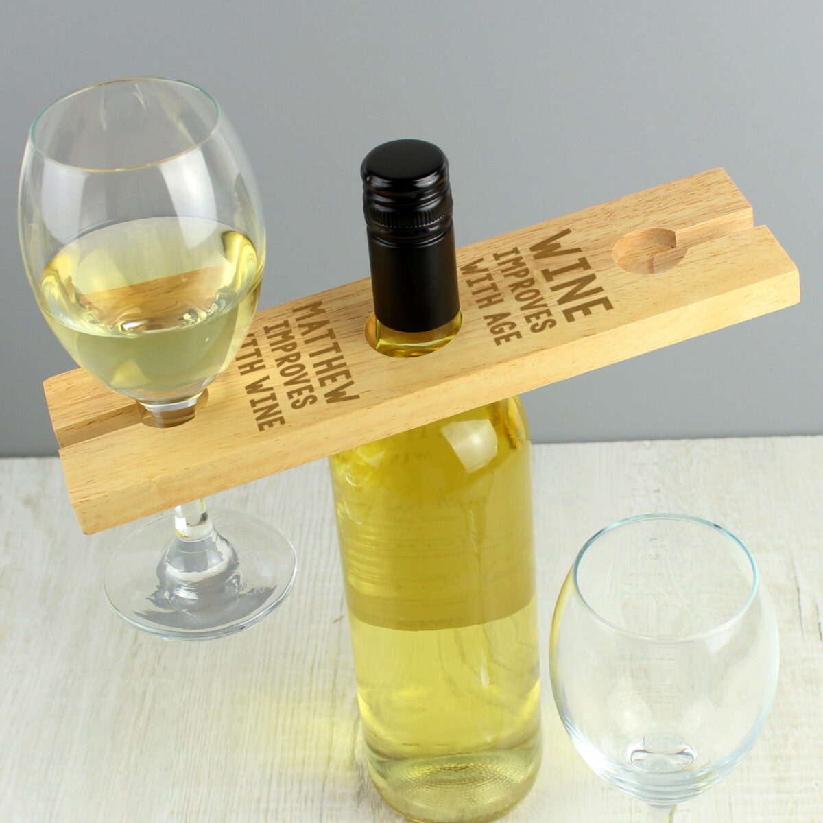 Personalised 'Improves With Wine' Wine Glass & Bottle Holder - Image 3