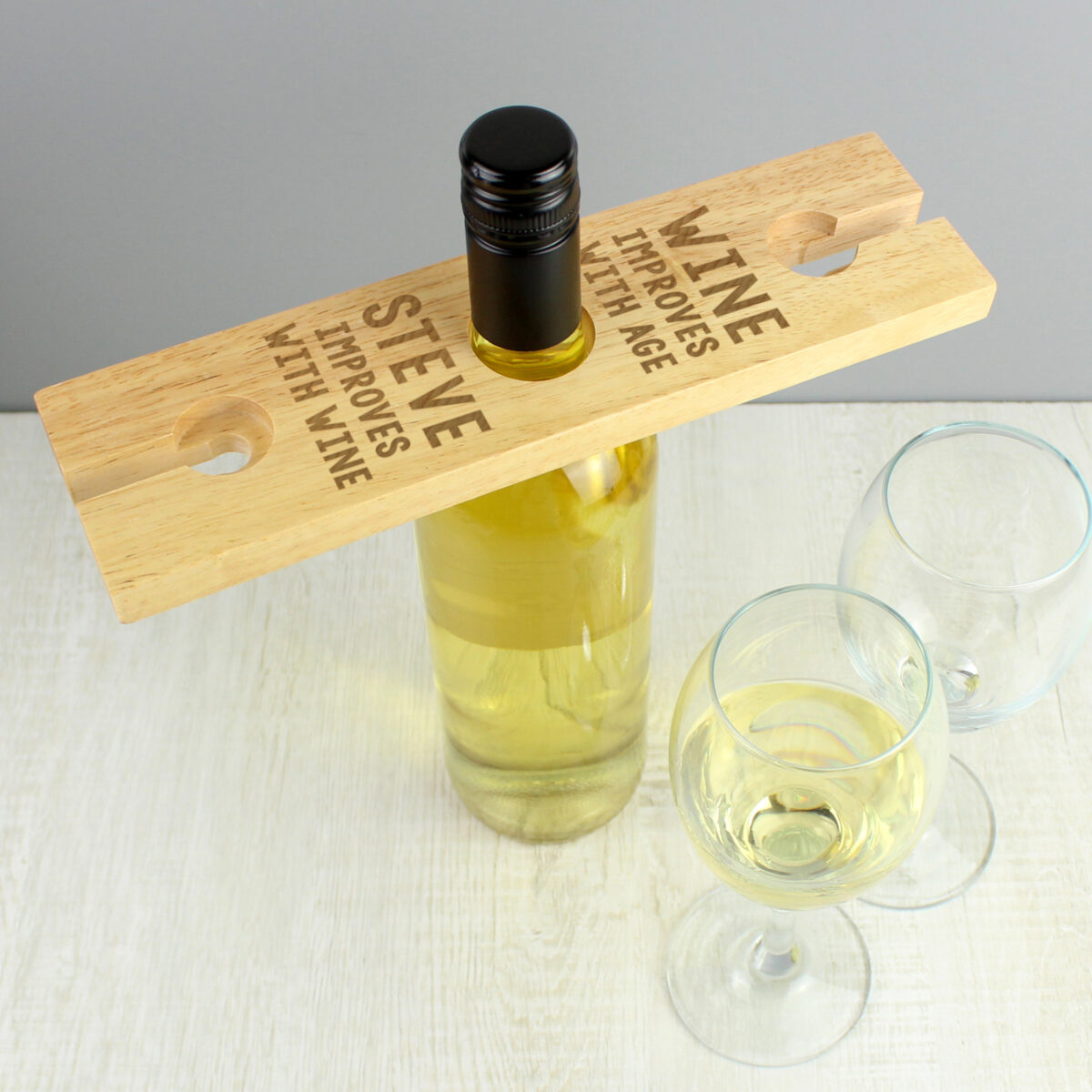 Personalised 'Improves With Wine' Wine Glass & Bottle Holder - Image 4