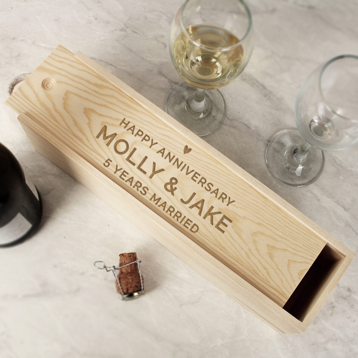 Personalised Love Heart Wooden Wine Bottle Box - Image 5