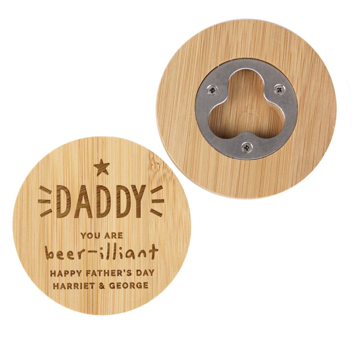 Personalised Star Bamboo Bottle Opener Coaster - Image 4