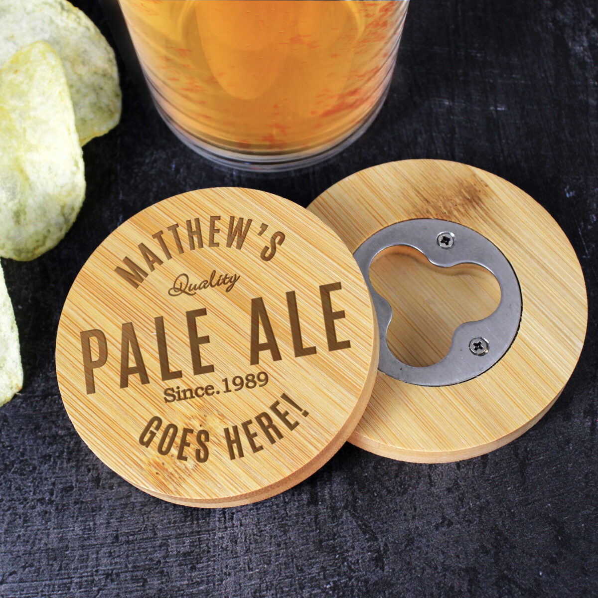 Personalised Free Text Bamboo Bottle Opener Coaster - Image 2