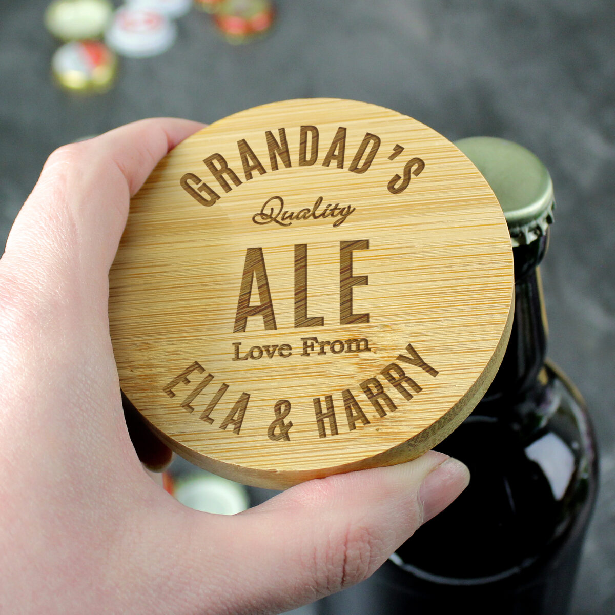 Personalised Free Text Bamboo Bottle Opener Coaster - Image 3