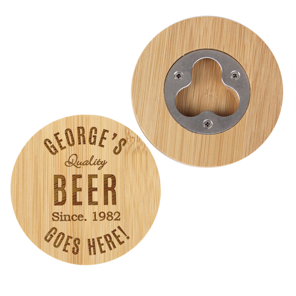 Personalised Free Text Bamboo Bottle Opener Coaster - Image 4