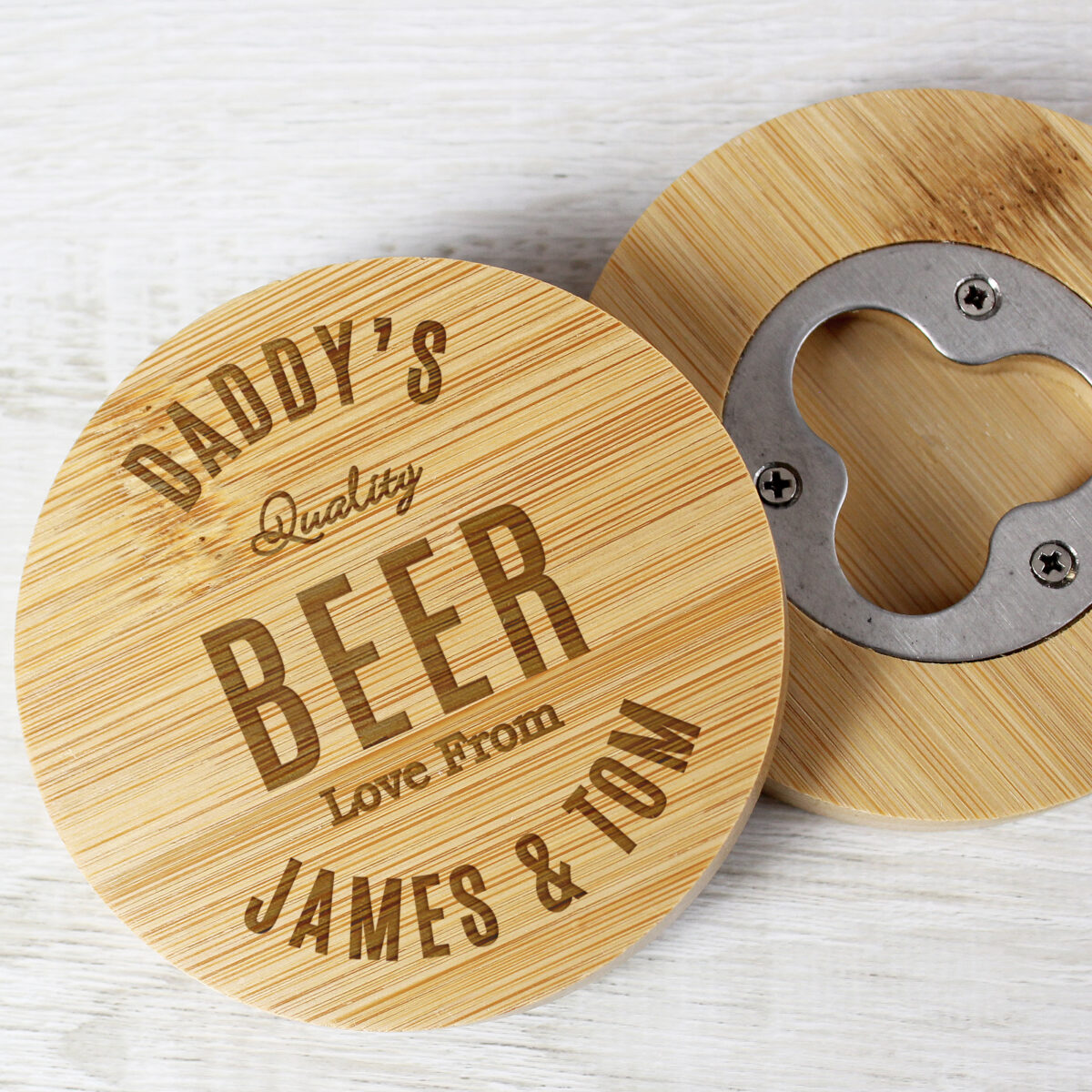Personalised Free Text Bamboo Bottle Opener Coaster - Image 5