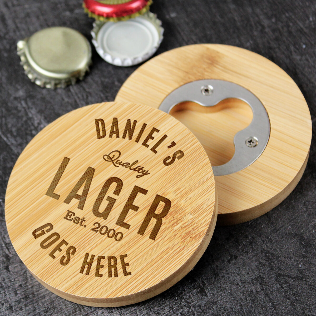 Personalised Free Text Bamboo Bottle Opener Coaster - Image 6