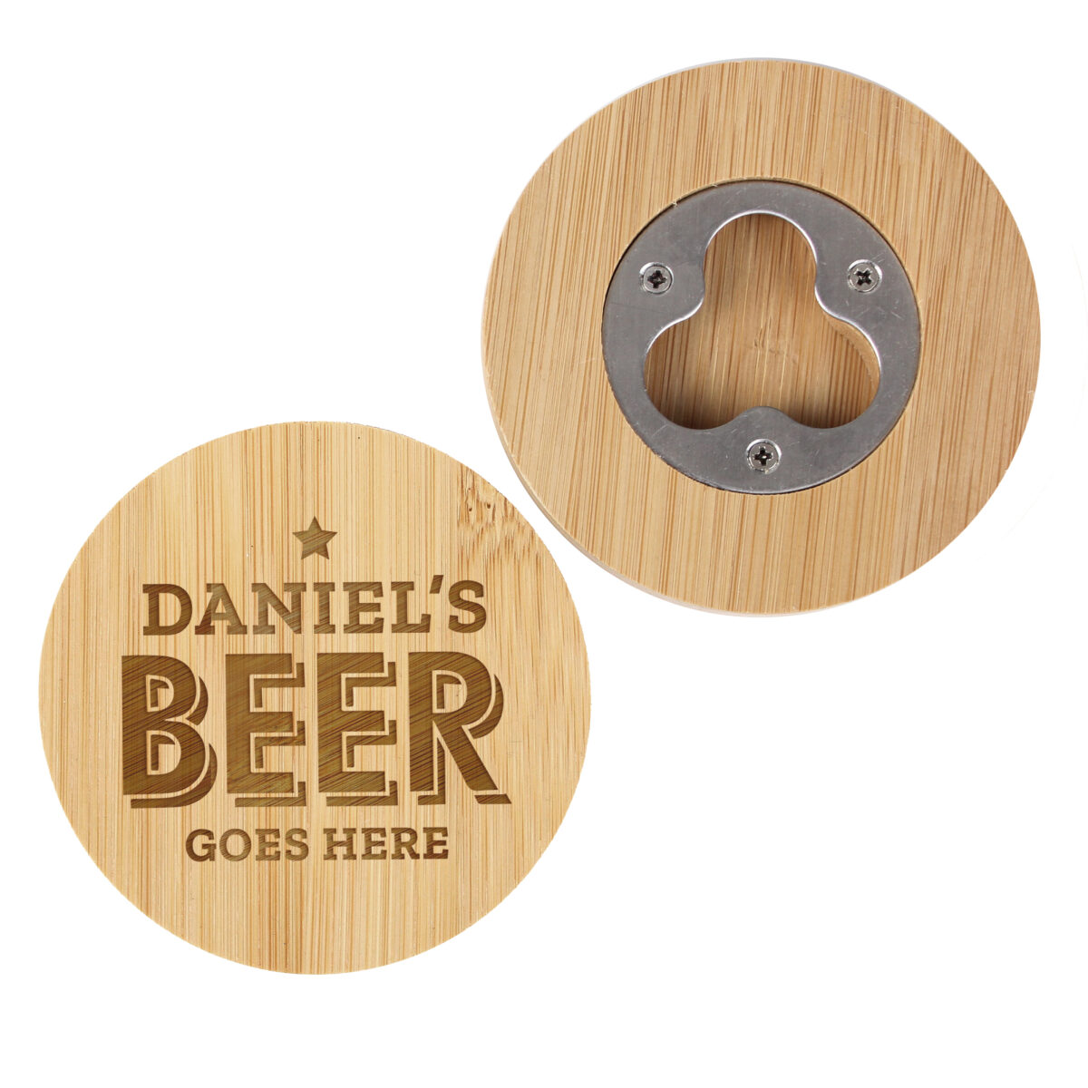Personalised Beer Goes Here Bamboo Bottle Opener Coaster - Image 4