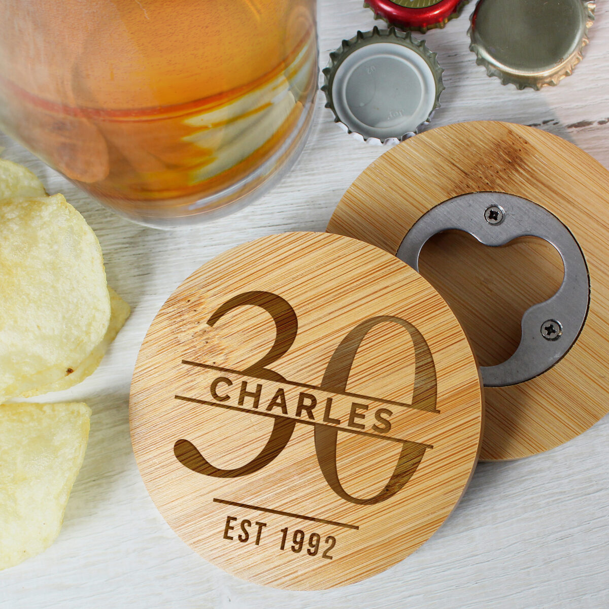 Personalised Big Age Bamboo Bottle Opener Coaster - Image 2