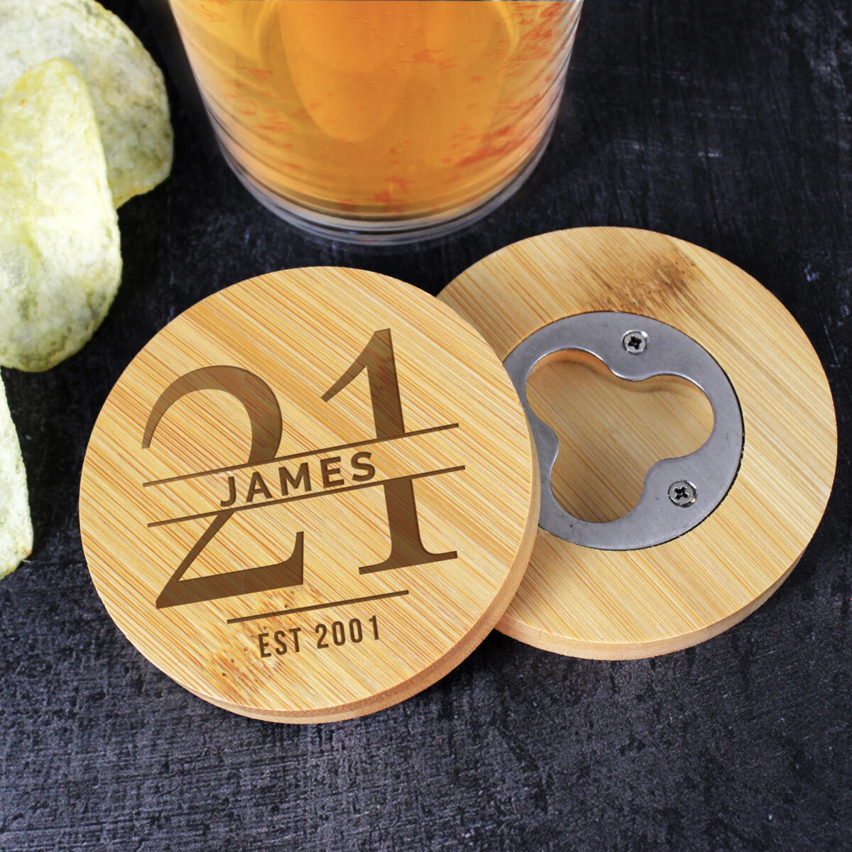 Personalised Big Age Bamboo Bottle Opener Coaster - Image 3