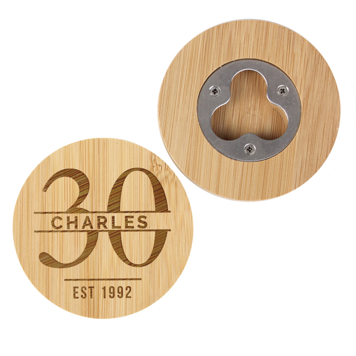 Personalised Big Age Bamboo Bottle Opener Coaster - Image 4