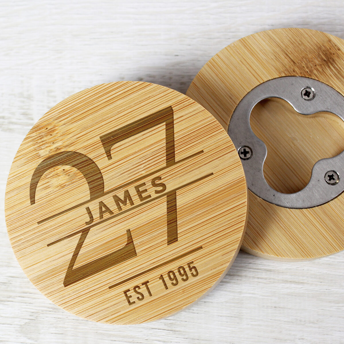 Personalised Big Age Bamboo Bottle Opener Coaster - Image 5