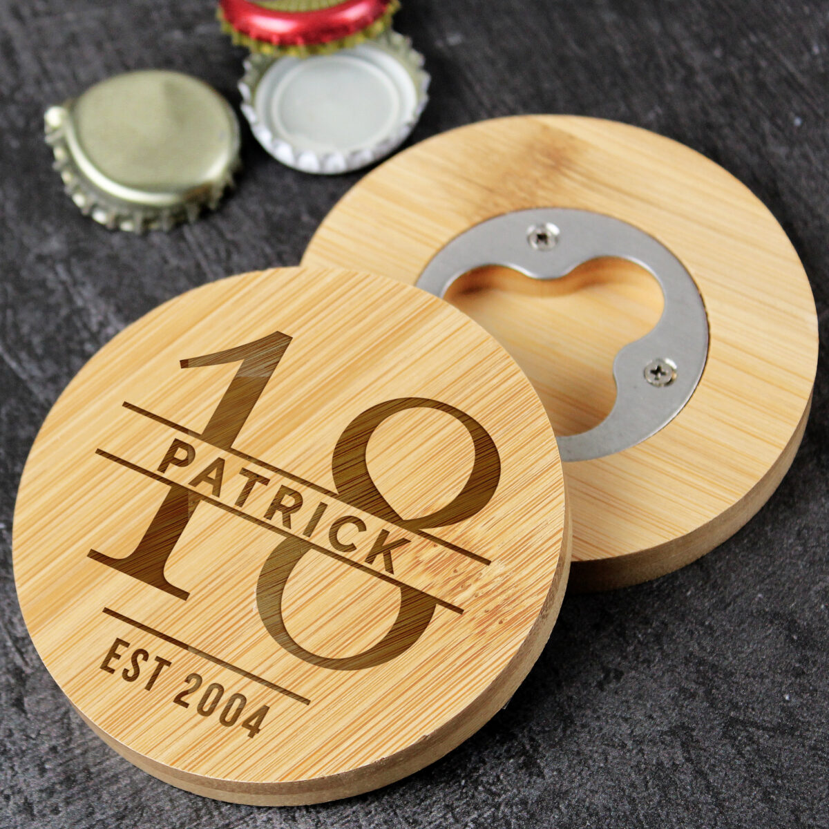 Personalised Big Age Bamboo Bottle Opener Coaster - Image 6