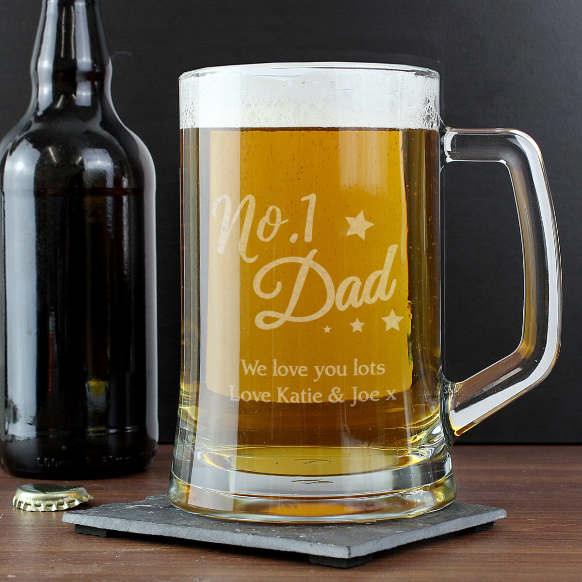 Personalised No.1 Dad Glass Pint Stern Tankard - Image 2