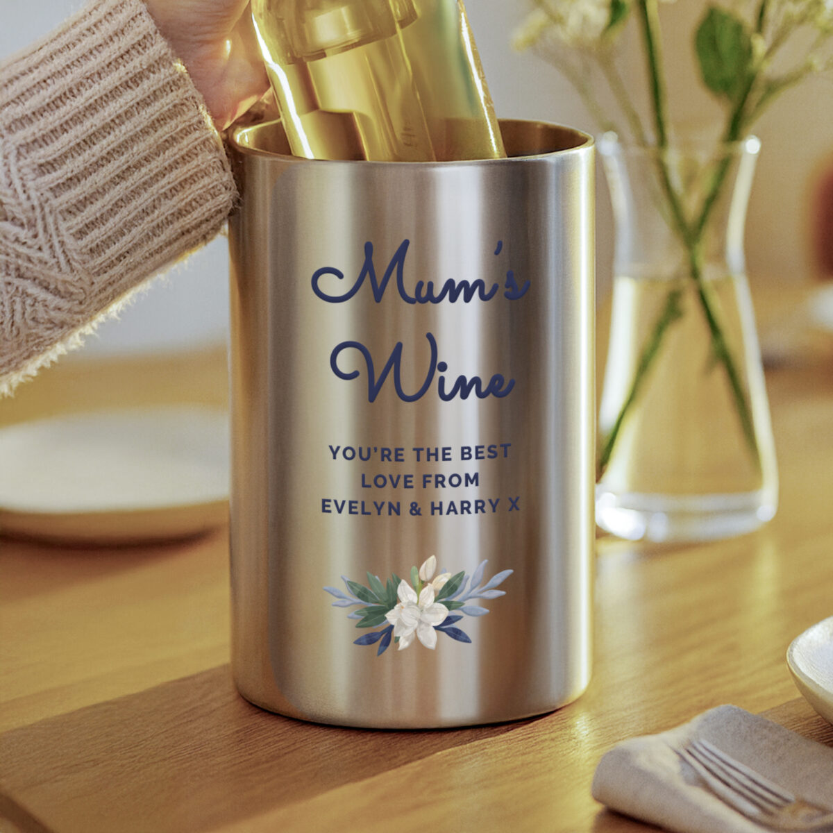 Personalised Blue Floral Wine Cooler - Image 2