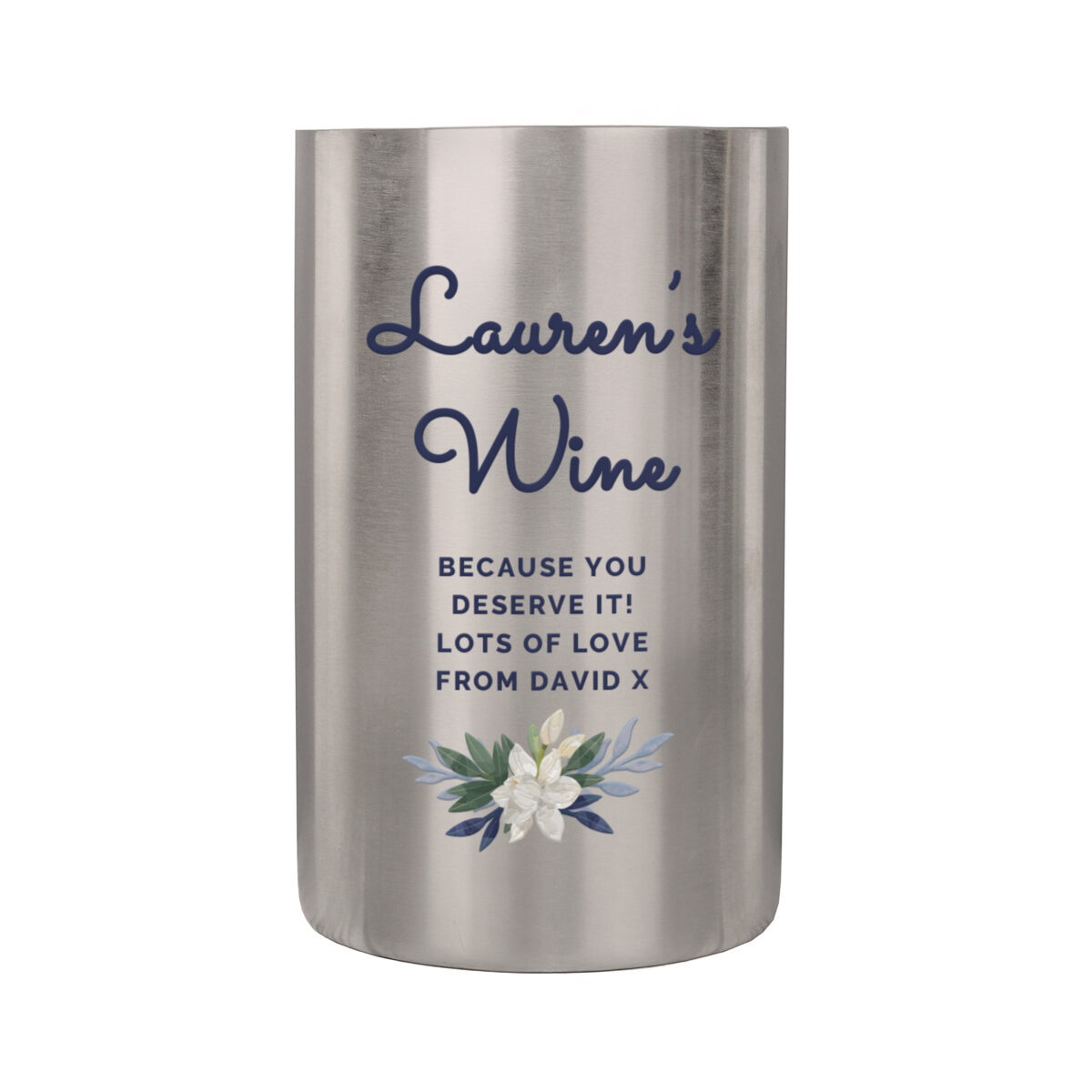Personalised Blue Floral Wine Cooler - Image 3
