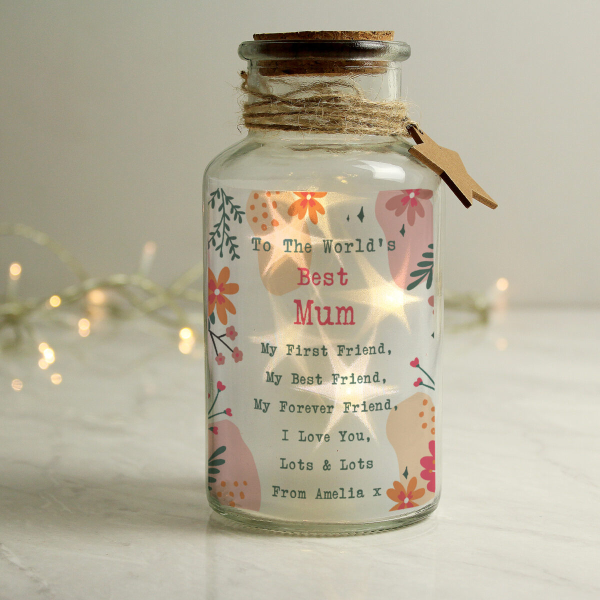 Personalised Floral LED Glass Jar - Image 3