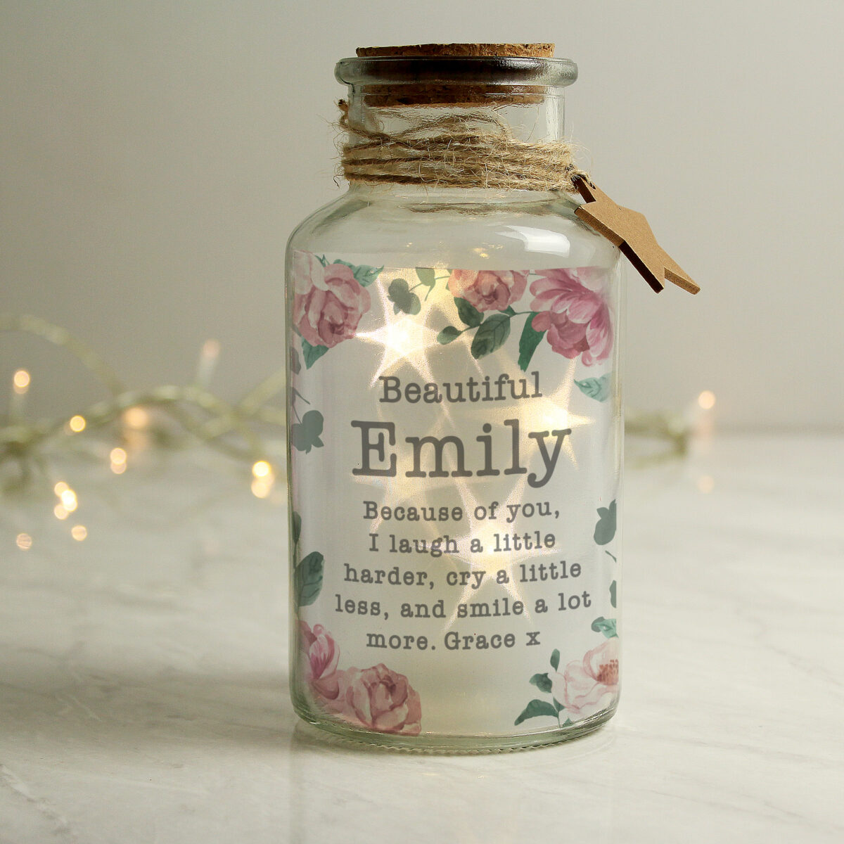 Personalised Floral Watercolour LED Glass Jar - Image 2