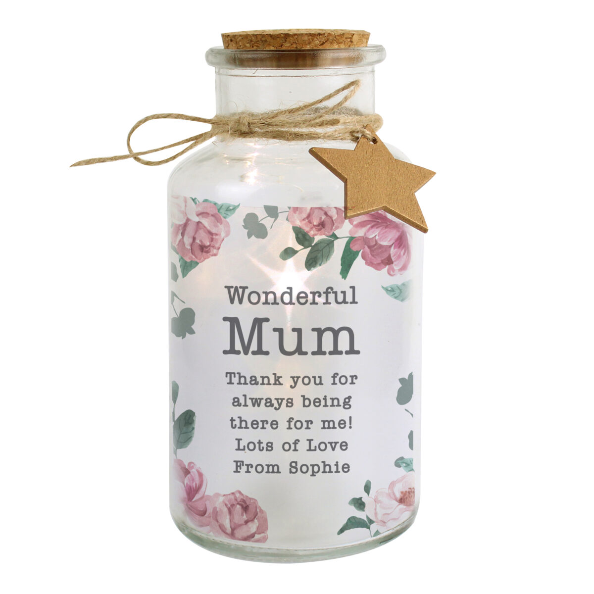 Personalised Floral Watercolour LED Glass Jar - Image 4
