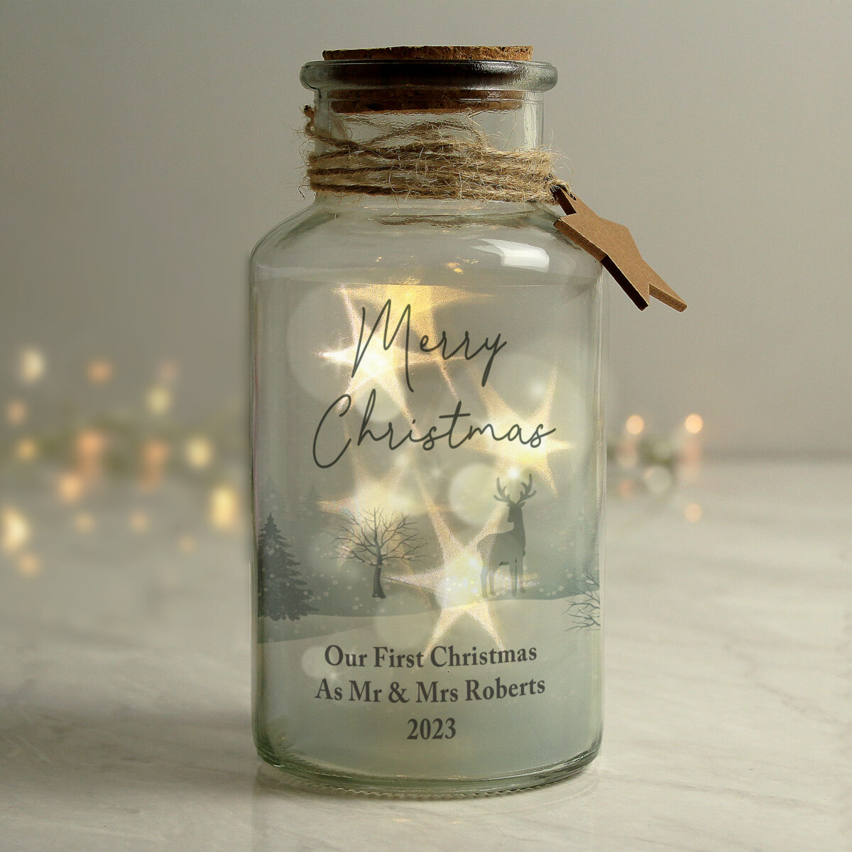 Personalised Merry Christmas LED Glass Jar - Image 2