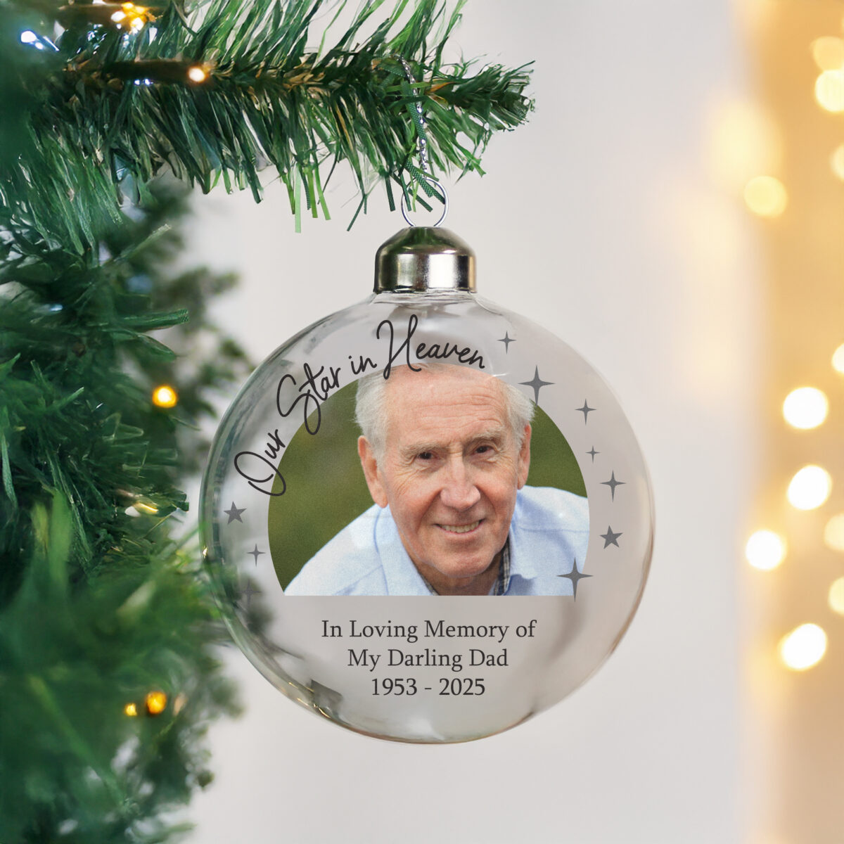 Personalised Photo Upload Memorial Glass Bauble - Image 2