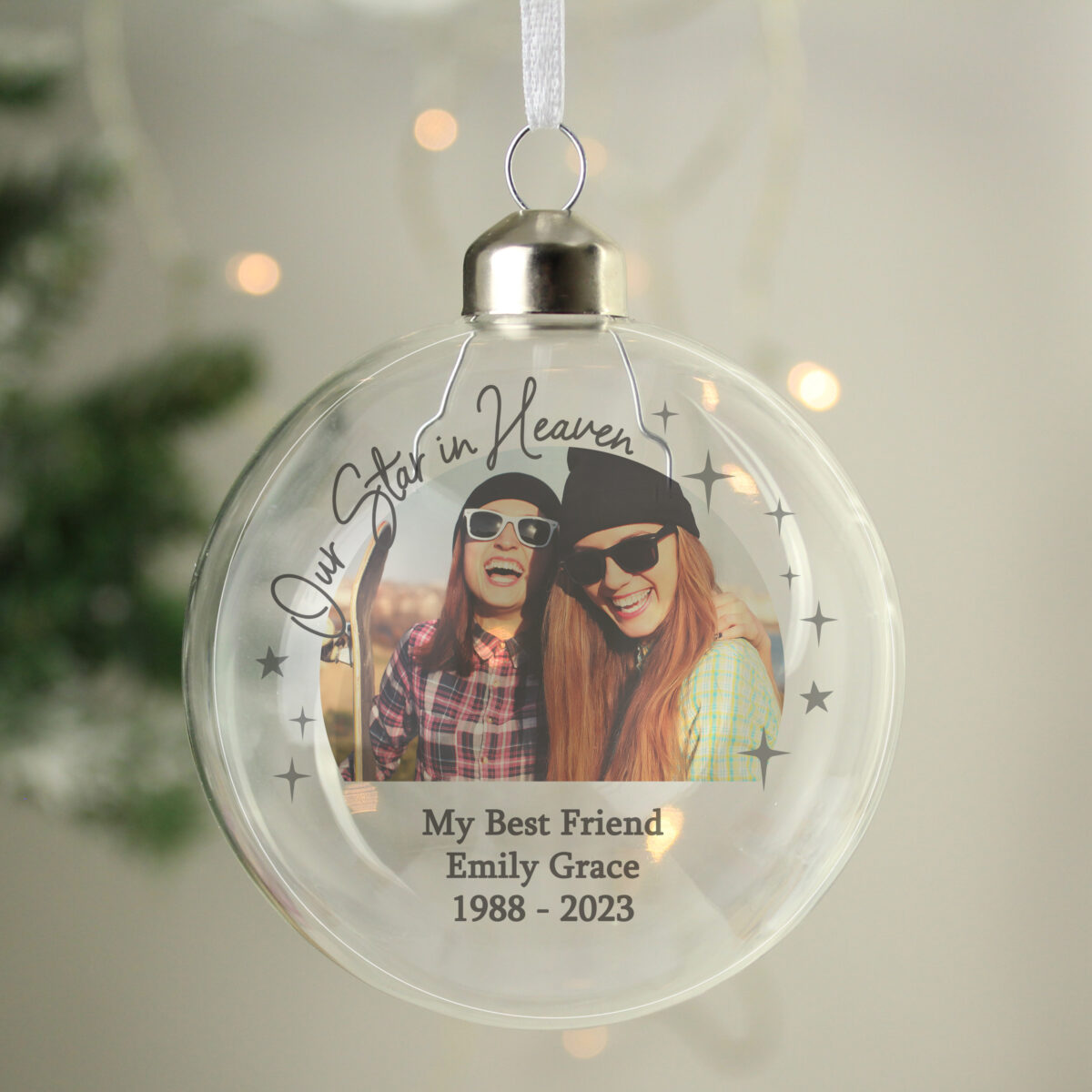 Personalised Photo Upload Memorial Glass Bauble - Image 5