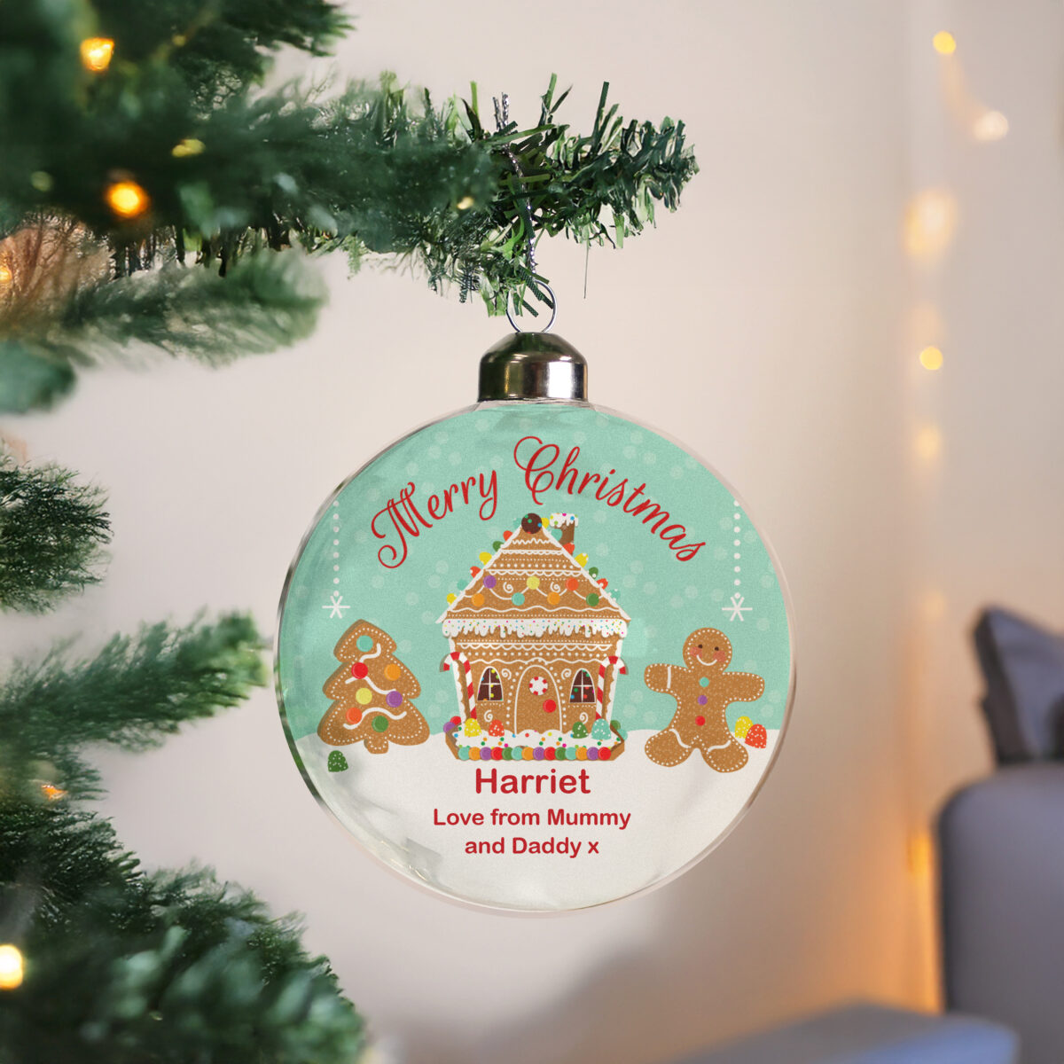 Personalised Gingerbread House Christmas Glass Bauble - Image 2