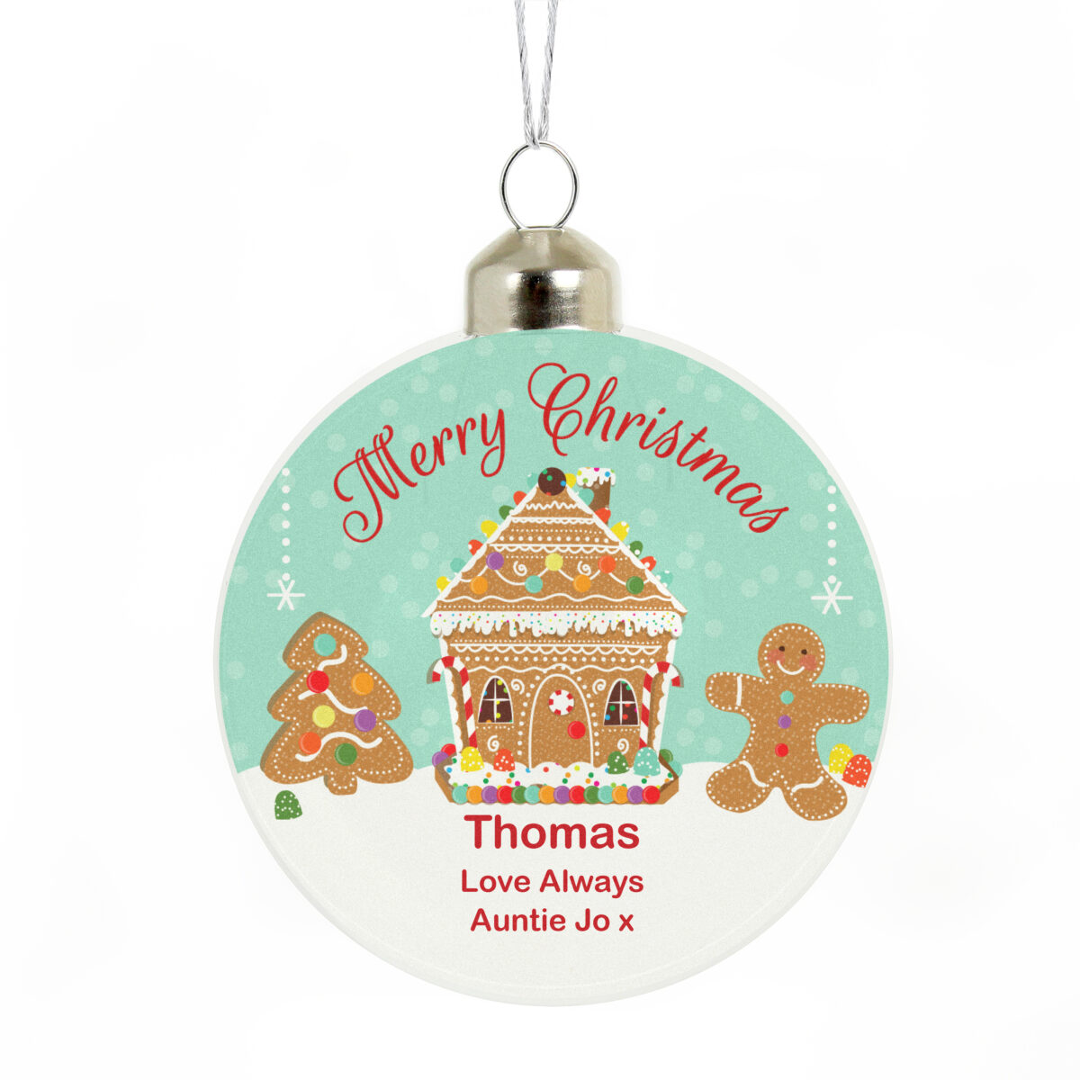 Personalised Gingerbread House Christmas Glass Bauble - Image 3