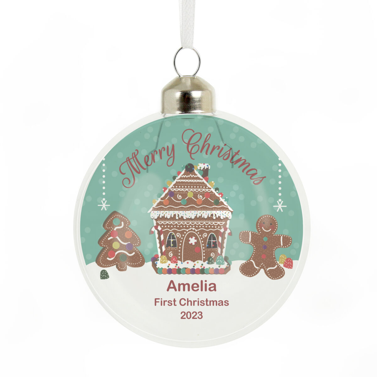 Personalised Gingerbread House Christmas Glass Bauble - Image 4