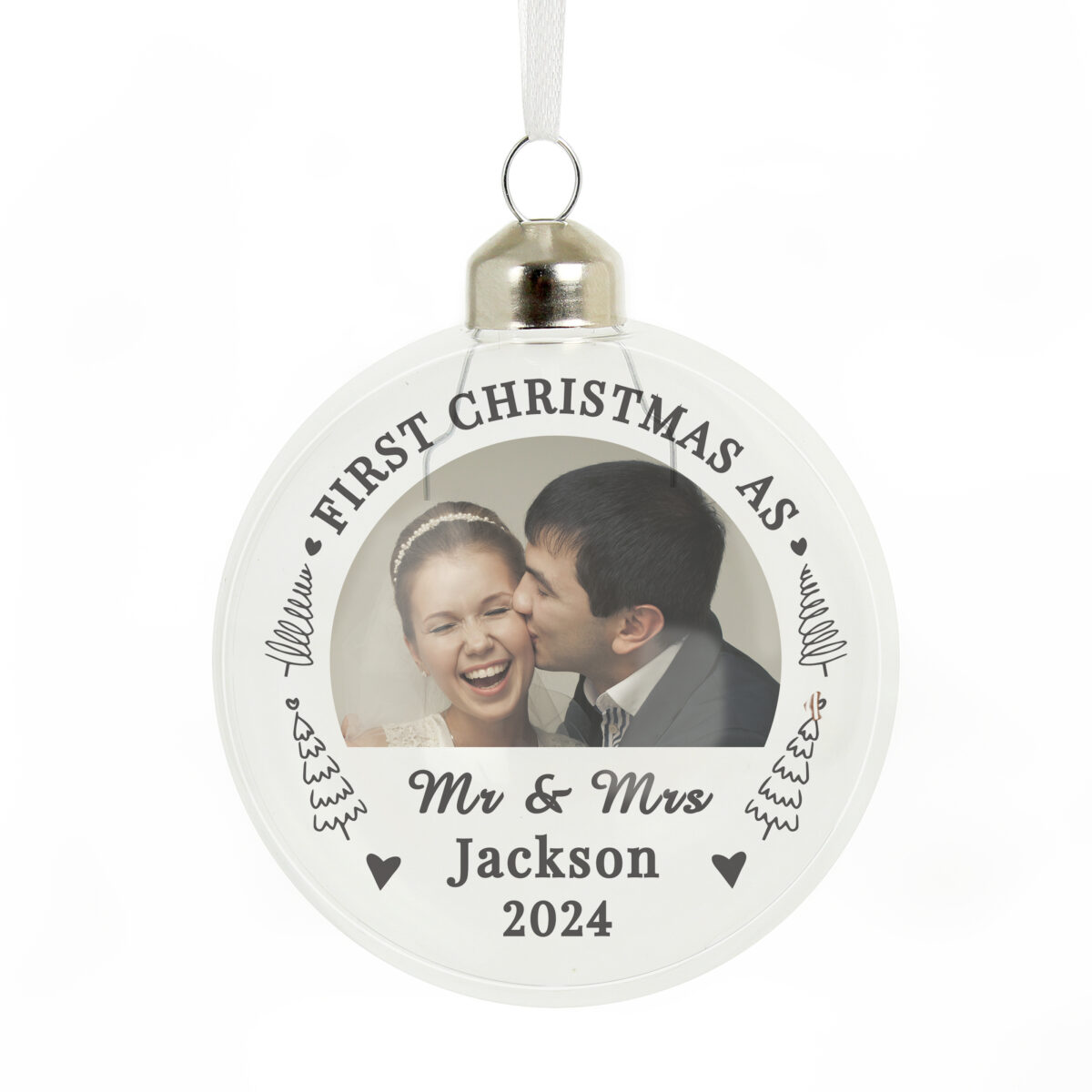 Personalised First Married Christmas Photo Upload Glass Bauble - Image 4